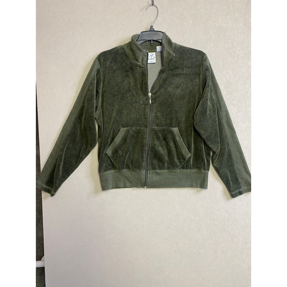I Active Petite Olive Green Velour Full Zip Track Jacket Mock Neck PL